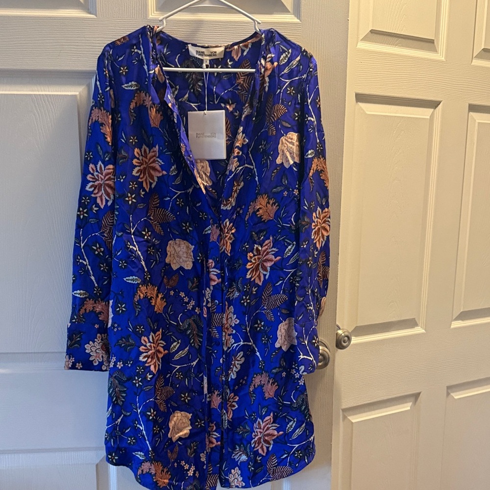 Diane Von Furstenberg Blue Floral Silk Dress